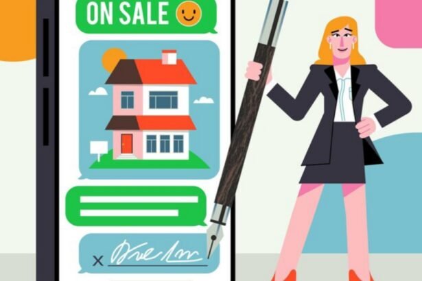 Flat Design Realtor Assistance with Woman and Pen